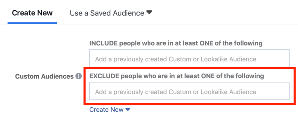 Facebook ciljanje oglasa isključujući prilagođenu publiku.