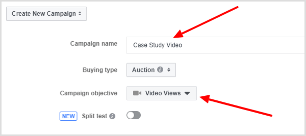 Odaberite cilj Video Views za svoju Facebook oglasnu kampanju.