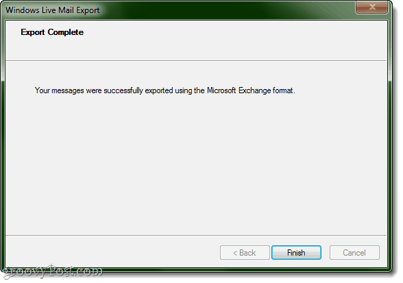 Izvoz u Outlook iz programa Windows Live Mail dovršen!