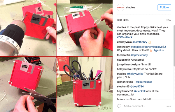 Ovaj Instagram fotolaž od tvrtke Staples pokazuje pametan način prenamjene disketa u dodatak za stol.