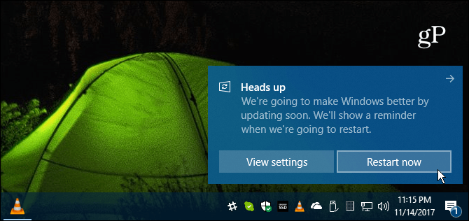 Poruka o ponovnom pokretanju sustava Windows 10