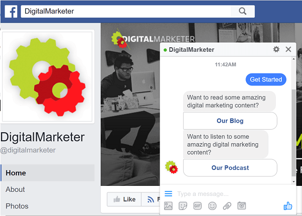 DigitalMarketer koristi ManyChat botove za interakciju putem Facebook Messengera.