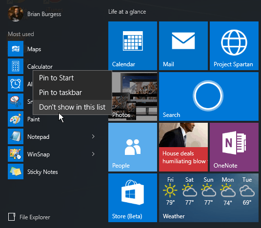 Izbornik Start Windows 10