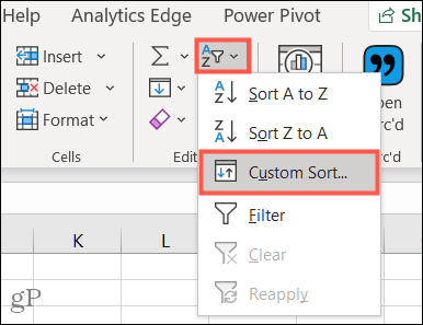 Odaberite Prilagođeno sortiranje pod Sortiraj i filtriraj