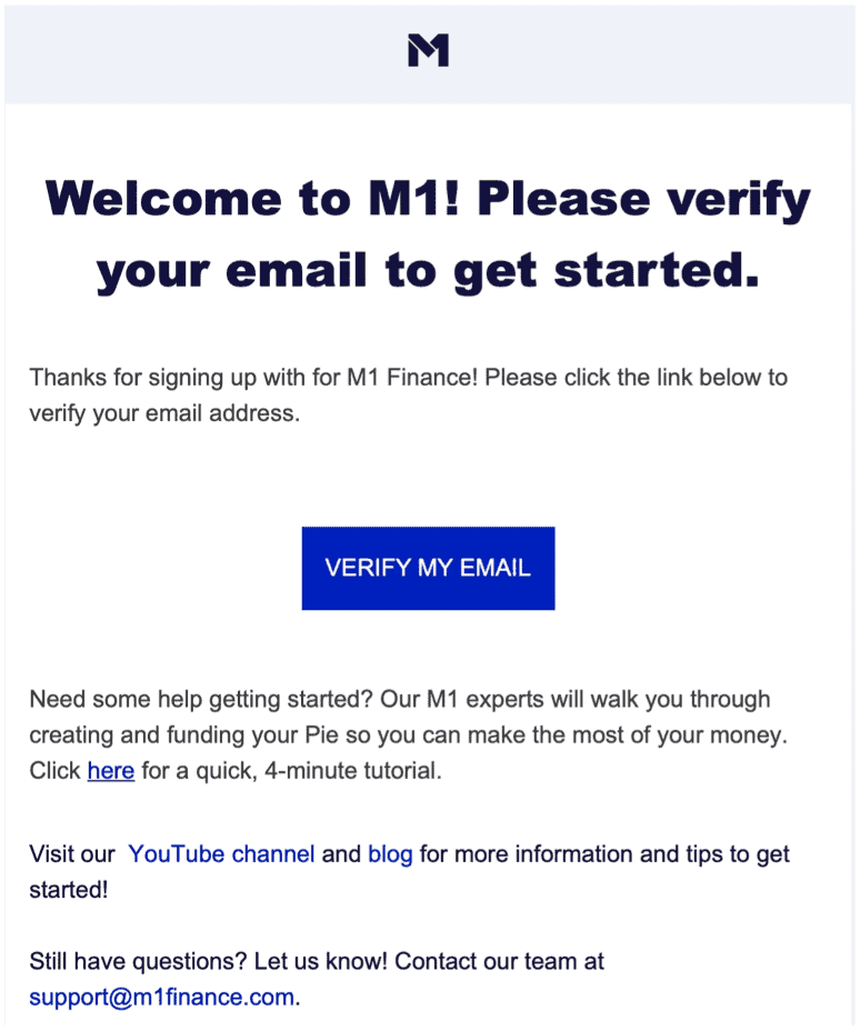 M1 Finance potvrditi e-poštu