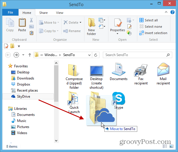 Dodajte SkyDrive u Windows desnom tipkom miša kliknite Pošalji na izbornik