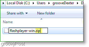 Slika zaslona: Flashplayer ZIP file windows 7
