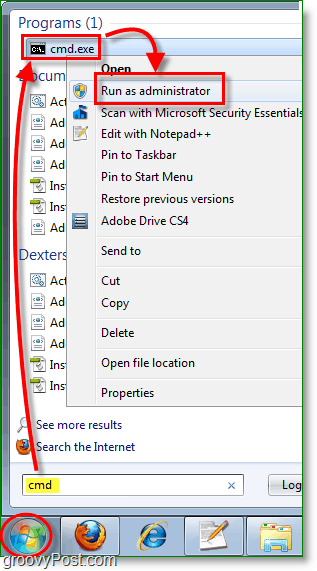 Snimak zaslona za Windows 7 -run cmd kao administrator