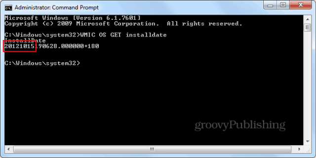 Promptwmic unesite datum instaliranja sustava Windows