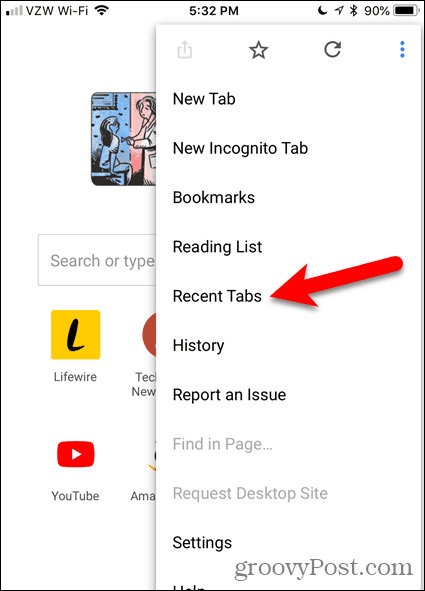 Dotaknite Nedavne kartice u pregledniku Chrome za iOS