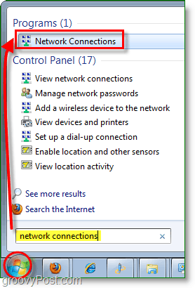 otvorite dijaloški okvir mrežnih veza u sustavu Windows 7
