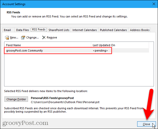 Zatvorite dijaloški okvir postavki računa u programu Outlook