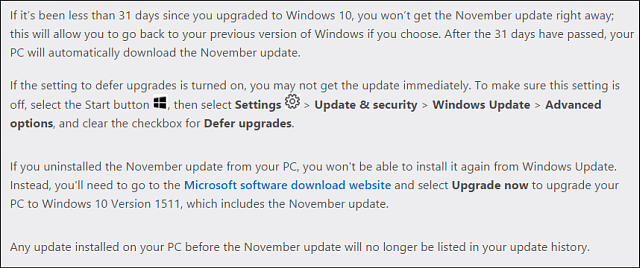 Bilješke o ažuriranju za Microsoft Win10 November