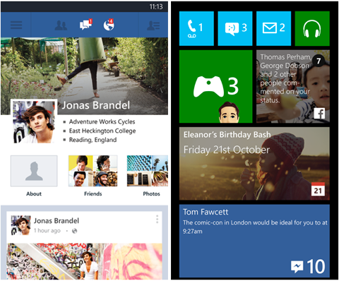 Windows Phone facebook app pločice
