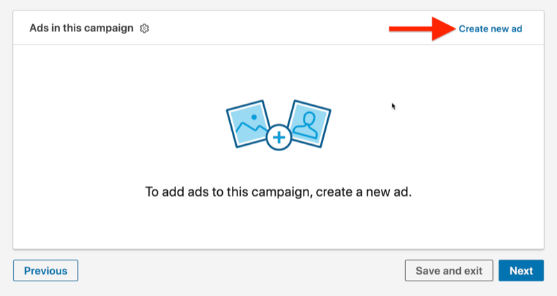 primjer povezane razine oglasne kampanje u kampanji s istaknutom opcijom izrade novog oglasa