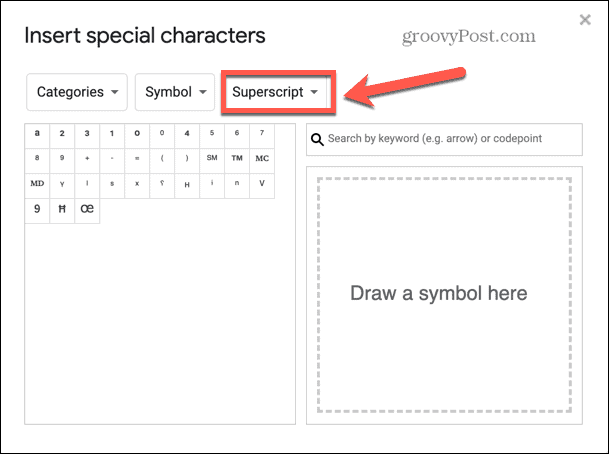 Superskriptni simboli Google prezentacija