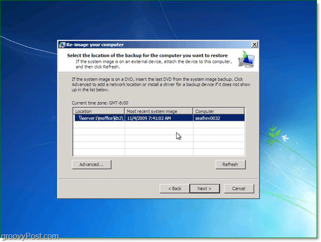 možete koristiti sliku sustava iz mreže da biste obnovili Windows 7