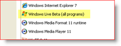 Upravljačka ploča, Windows XP, instalirane aplikacije, Windows Live Beta (svi programi)
