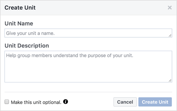 Dajte jedinici Facebook grupe ime i opis. 