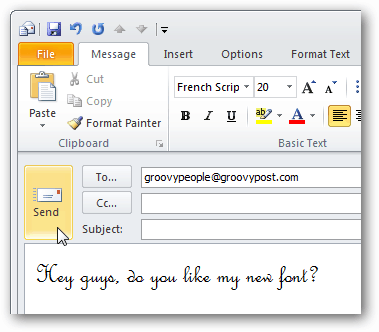 prilagođeni fontovi u programu Outlook 2010