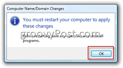 Windows Vista Pridružite se potvrdi domene Active Directory AD za ponovno pokretanje računala