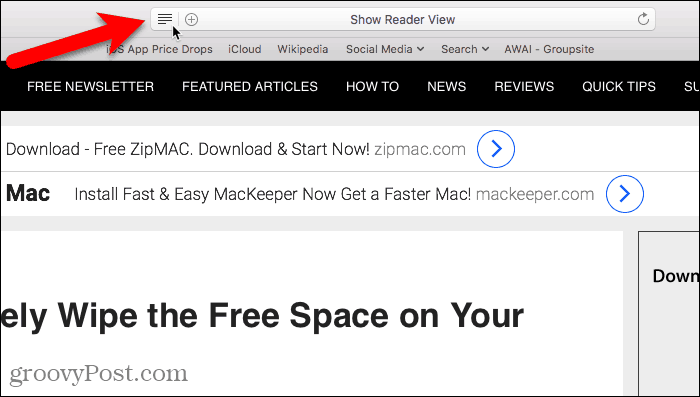 Prikaži pregled čitača u Safariju za Mac