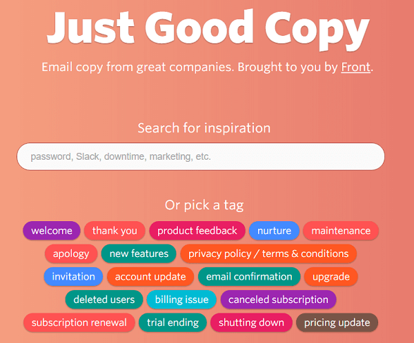 Just Good Copy daje vam uzorke e-pošte za početak.
