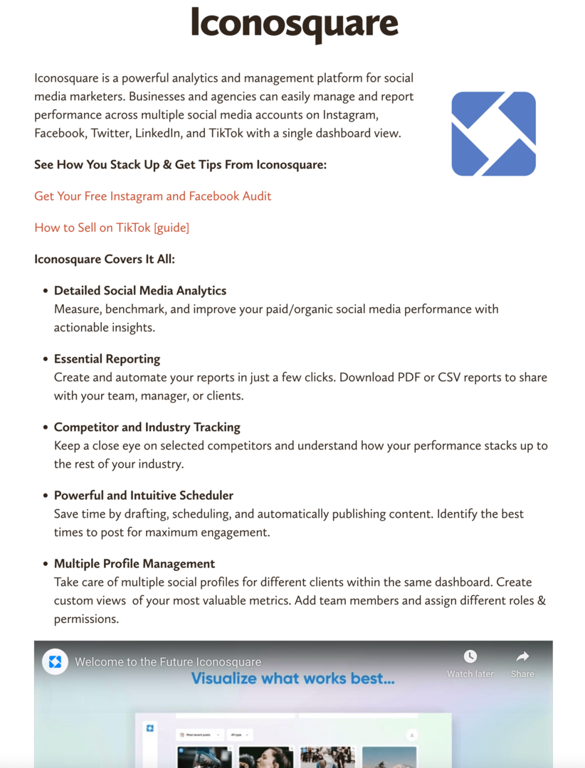 Primjer stranice resursa softverskih alata Social Media Examiner