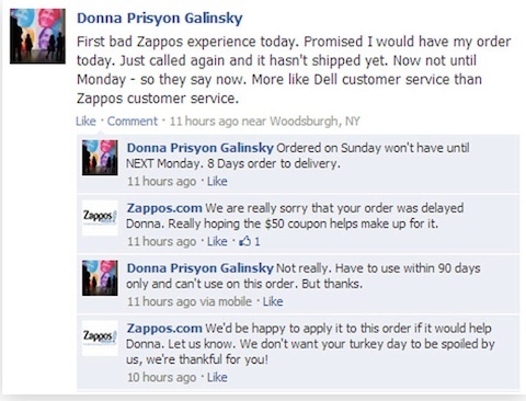 zappos odgovor kupca na facebooku