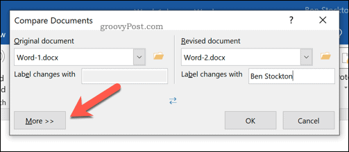 Dodatne mogućnosti za usporedbu dokumenata Microsoft Word
