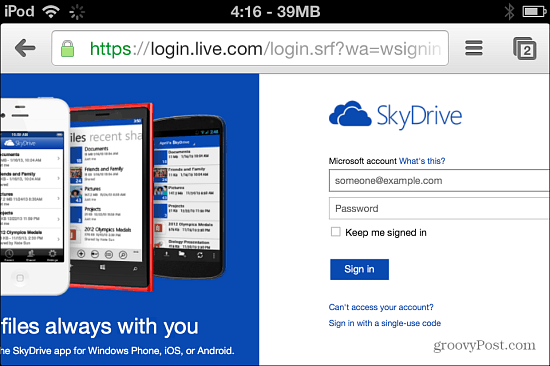 Prijavite se na SkyDrive