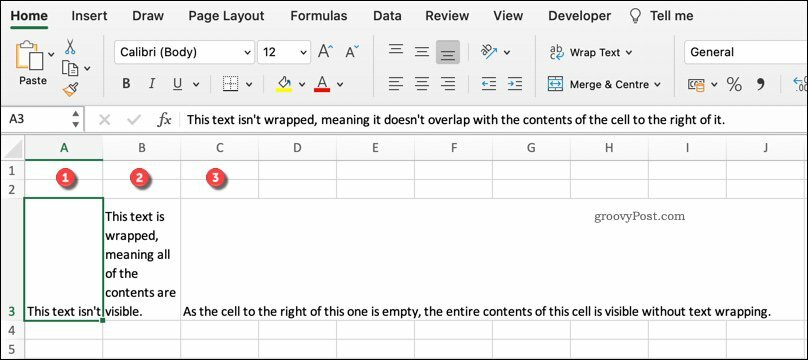 Primjer različitih formata zamotavanja teksta u Excelu