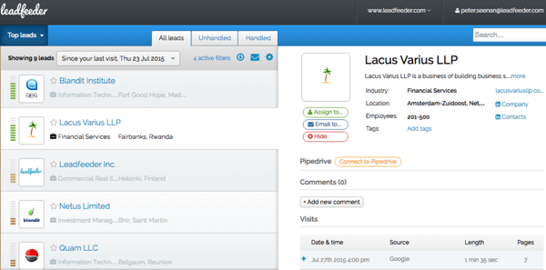 Leader koristi vaše podatke usluge Google Analytics kako bi prikazao detalje o posjetiteljima vaše web stranice.