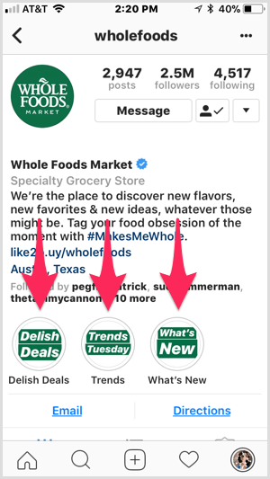 Instagram ističe na profilu Whole Foods.
