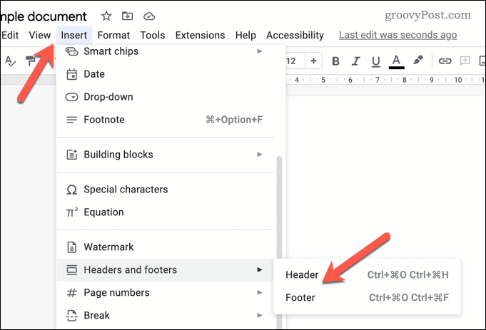 Otvorite postavke zaglavlja i podnožja u Google dokumentima