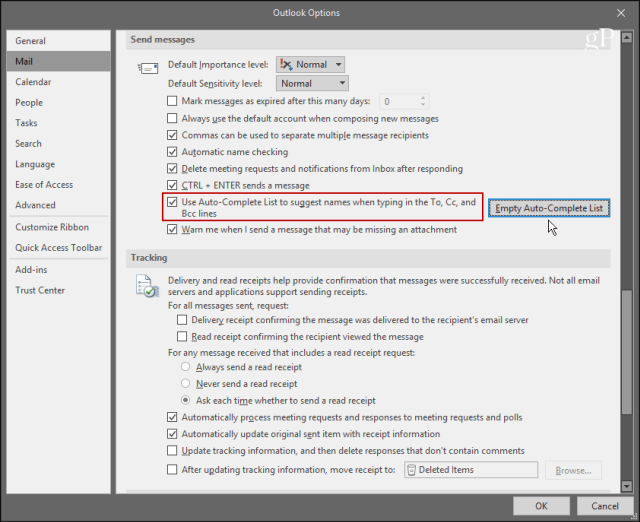 Kako omogućiti ili onemogućiti popis za automatsko dovršavanje u programu Outlook 2016