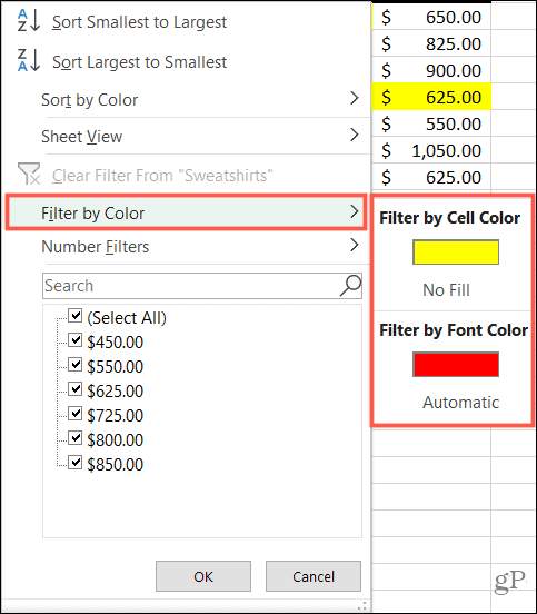 Filtriraj po boji u Excelu