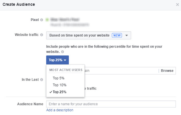 Stvorite Facebook prilagođenu publiku ljudi koji provode najviše vremena na vašoj web stranici.