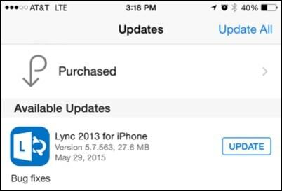 Lync za iPhone Update