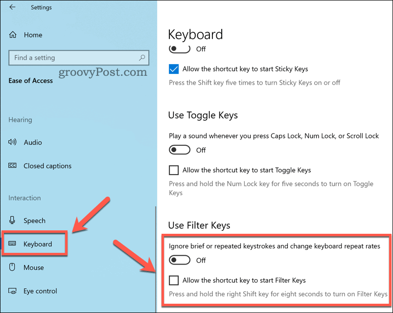 Konfiguriranje postavki ključeva filtera u sustavu Windows 10