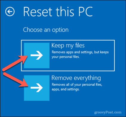 Opcije za resetiranje računala sa sustavom Windows 10