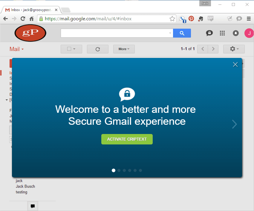 Criptext je instaliran u Gmailu