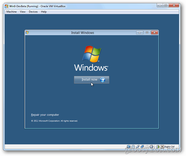 VirtualBox Windows 8 instalirati okvir sada