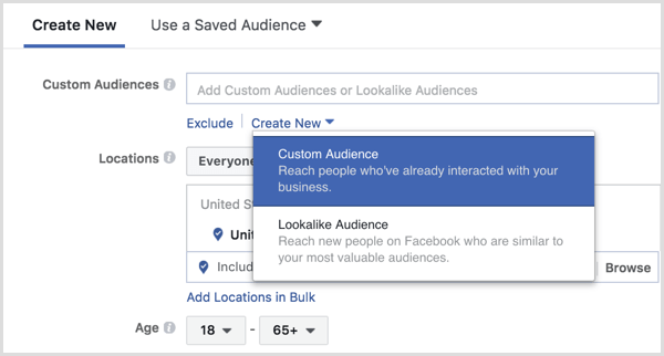 Facebook Ads Manager stvara prilagođenu publiku tijekom postavljanja oglasa