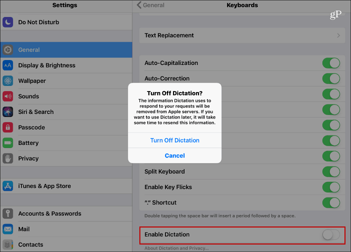 Onemogući glasovne diktacije iOS