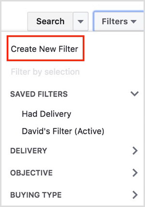 facebook upravitelj oglasa stvoriti novi filtar