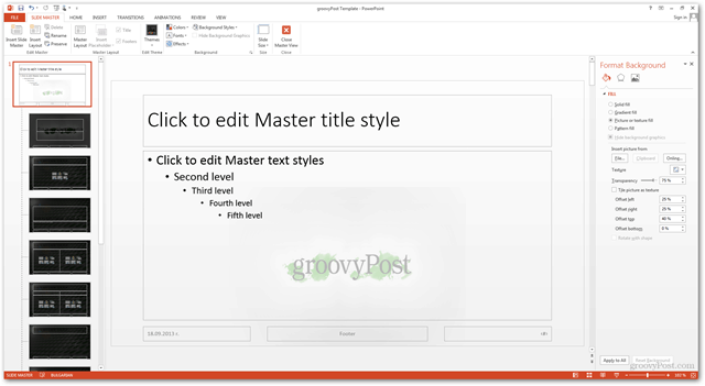 Predložak Officea 2013 Stvorite Izrada prilagođenog dizajna POTX Prilagodite Vodič za dijapozitive dijapozitiva Kako razlikovati pozadinu pozadine