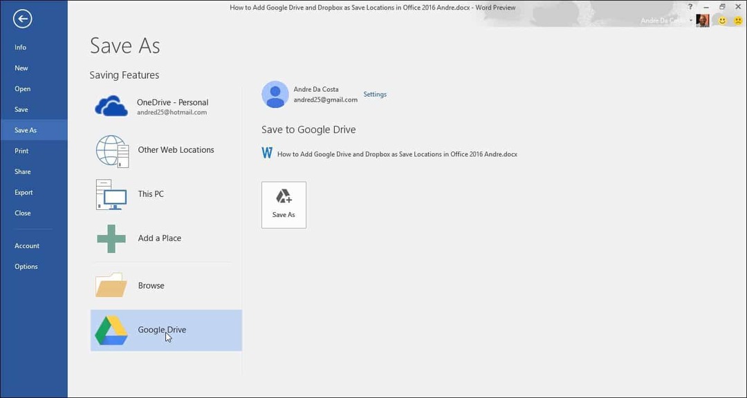 Dodajte Google disk i Dropbox kao Spremi lokacije u programu Microsoft Office