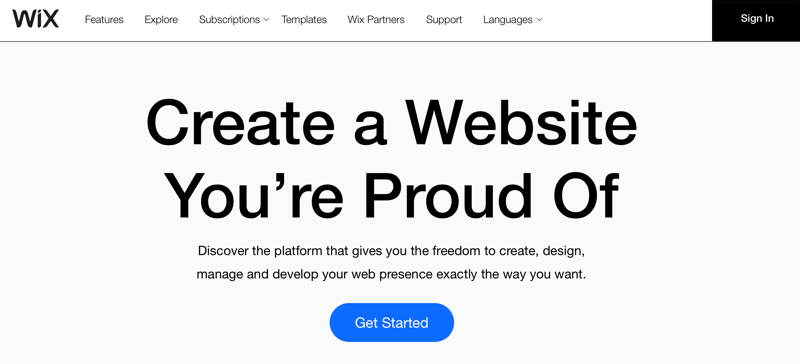 Wix.com naslov "Izradite web mjesto na koje ste ponosni"