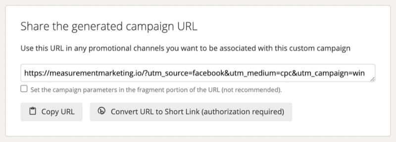 djelomična snimka zaslona graditelja URL-ova google kampanje koja prikazuje kako može izgledati gotov URL